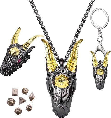 ManChDa DND مجموعة نرد المعادن DND النرد قلادة التنين قلادة للرجال قلادة على شكل تنين الزنزانات والتنينات D20 قلادة in Kuwait