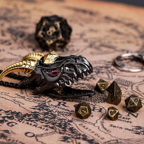 ManChDa DND مجموعة نرد المعادن DND النرد قلادة التنين قلادة للرجال قلادة على شكل تنين الزنزانات والتنينات D20 قلادة in Kuwait