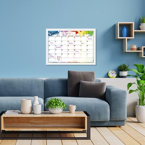 Monthly Calendar Dry Erase Whiteboard for Wall 17 x 13 inch Magnetic Dry Erase Calendar White Planner Board Set with 8 Markers, 1 Eraser, Solid Wood Frame Hanging Board for Home Office School Kitchen in Saudi Arabia