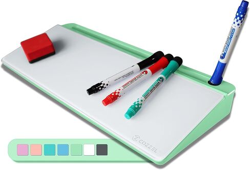 لوحة مسح جافة لسطح المكتب - سبورة بيضاء زجاجية من NoteDesk مع حامل للكمبيوتر اللوحي والتخزين - حامل لوحة مفاتيح أبيض صغير ومنظم سطح المكتب الشبكي للوحة مذكرة الكمبيوتر (أخضر سيلادون) in Saudi Arabia