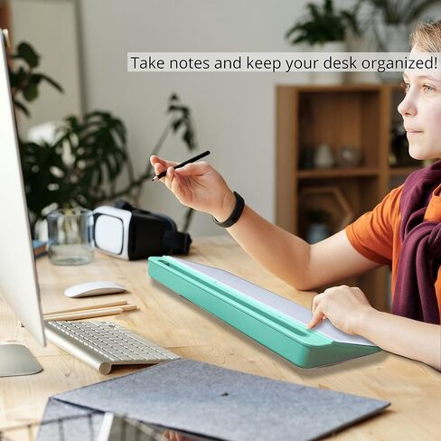 لوحة مسح جافة لسطح المكتب - سبورة بيضاء زجاجية من NoteDesk مع حامل للكمبيوتر اللوحي والتخزين - حامل لوحة مفاتيح أبيض صغير ومنظم سطح المكتب الشبكي للوحة مذكرة الكمبيوتر (أخضر سيلادون) in Saudi Arabia