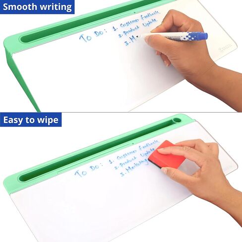 لوحة مسح جافة لسطح المكتب - سبورة بيضاء زجاجية من NoteDesk مع حامل للكمبيوتر اللوحي والتخزين - حامل لوحة مفاتيح أبيض صغير ومنظم سطح المكتب الشبكي للوحة مذكرة الكمبيوتر (أخضر سيلادون) in Saudi Arabia