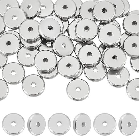 PH PandaHall 50pcs Flat Round Spacer Bead Stainless Steel Bead Spacers Metal Loose Beads Slider Stopper Bead for Bracelet Necklace Jewelry Making 10x2mm, Hole 2mm in Saudi Arabia
