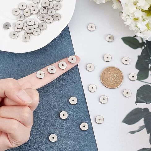 PH PandaHall 50pcs Flat Round Spacer Bead Stainless Steel Bead Spacers Metal Loose Beads Slider Stopper Bead for Bracelet Necklace Jewelry Making 10x2mm, Hole 2mm in Saudi Arabia