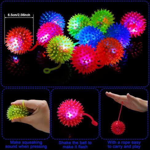 36 حزمة من الكرات النطاطة المضيئة للأطفال، كرة شائكة LED مع حبل، ألعاب حسية، كرات الضغط تنمو في الظلام، كرات وامضة للحفلات، مكافآت مدرسية للطلاب، البالغين، 2.6 بوصة in Kuwait