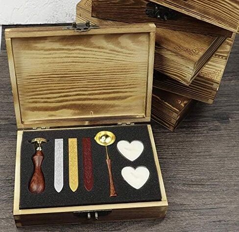 Butterfly Wax Seal Stamp Wooden Book Gift Box Melting Spoon Sealing Wax Sticks Set Embellishment Wedding Invitation Christmas Card Snail Mail Gift Wrap Wine Package Sealing Wax Seal Stamp in Kuwait