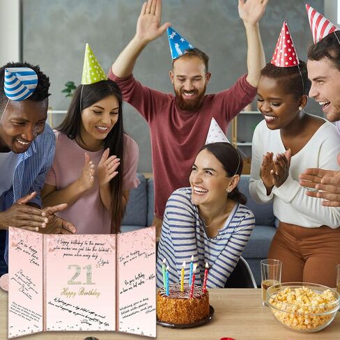 زينة عيد الميلاد الحادي والعشرين من Crenics باللون الذهبي الوردي، بديل كتاب تسجيل الدخول لضيف عيد الميلاد الحادي والعشرين الإبداعي، كتاب توقيع كبير لعيد الميلاد الحادي والعشرين مقاس 30.48 سم × 45.72 سم، هدايا رائعة لعيد الميلاد بعمر 21 عامًا لها أو للنساء in Kuwait