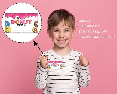 What's Your Donut Name Game - Sweet Donut Birthday Party Games for Adult - Family School Classroom Activity - 1 Standing Sign and 30 Stickers - Adult Doughnut Party Supplies Decorations(09) in Saudi Arabia