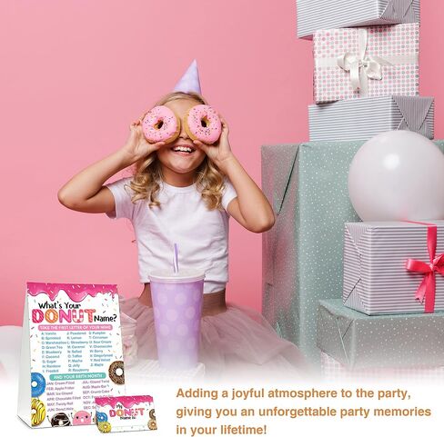 What's Your Donut Name Game - Sweet Donut Birthday Party Games for Adult - Family School Classroom Activity - 1 Standing Sign and 30 Stickers - Adult Doughnut Party Supplies Decorations(09) in Saudi Arabia