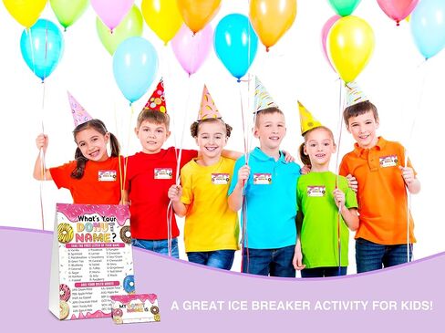 What's Your Donut Name Game - Sweet Donut Birthday Party Games for Adult - Family School Classroom Activity - 1 Standing Sign and 30 Stickers - Adult Doughnut Party Supplies Decorations(09) in Saudi Arabia