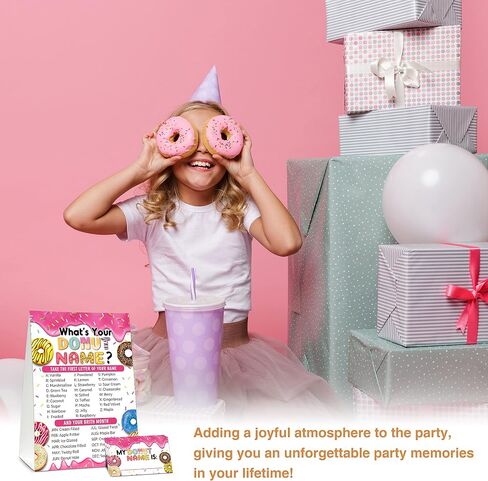 What's Your Donut Name Game - Sweet Donut Birthday Party Games for Adult - Family School Classroom Activity - 1 Standing Sign and 30 Stickers - Adult Doughnut Party Supplies Decorations(09) in Saudi Arabia