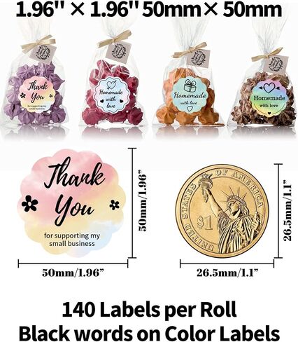 Memoking Rosy Clouds Flower Label, 1.96" Round, 140pcs, Compatible with Phomemo Printer M110 M220 M200 M120 M221 Labels for DIY Logo Design, Thanks in Saudi Arabia