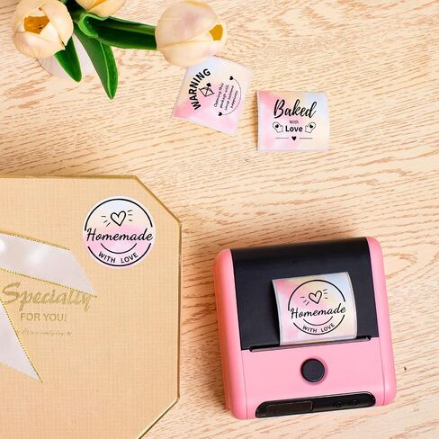 Memoking Rosy Clouds Flower Label, 1.96" Round, 140pcs, Compatible with Phomemo Printer M110 M220 M200 M120 M221 Labels for DIY Logo Design, Thanks in Saudi Arabia