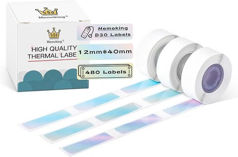 ملصقات D30 - ملصقات حرارية ذات ألوان متدرجة على شكل حورية البحر، ملصقات ذاتية اللصق للأعمال المنزلية والمكاتب، متوافقة مع صانع الملصقات Memoking/Phomemo D30، 12x40 مم/0.47x1.57 بوصة، 3 بكرات in Kuwait