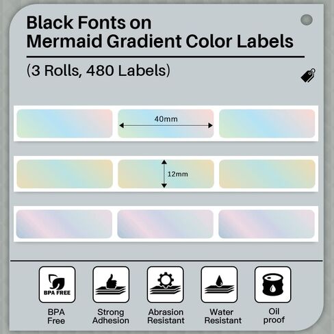 ملصقات D30 - ملصقات حرارية ذات ألوان متدرجة على شكل حورية البحر، ملصقات ذاتية اللصق للأعمال المنزلية والمكاتب، متوافقة مع صانع الملصقات Memoking/Phomemo D30، 12x40 مم/0.47x1.57 بوصة، 3 بكرات in Kuwait