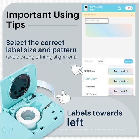 ملصقات D30 - ملصقات حرارية ذات ألوان متدرجة على شكل حورية البحر، ملصقات ذاتية اللصق للأعمال المنزلية والمكاتب، متوافقة مع صانع الملصقات Memoking/Phomemo D30، 12x40 مم/0.47x1.57 بوصة، 3 بكرات in Kuwait