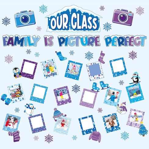 74 قطعة من لوحة الإعلانات الشتوية لتزيين باب عيد الميلاد في فصل الشتاء مع إطار صورة ندفة الثلج ديكور الفصل الدراسي DIY Craft، عائلتنا الصفية هي صورة مثالية لنشاط رجل الثلج ومدرسة الأحد in Kuwait