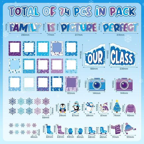 74 قطعة من لوحة الإعلانات الشتوية لتزيين باب عيد الميلاد في فصل الشتاء مع إطار صورة ندفة الثلج ديكور الفصل الدراسي DIY Craft، عائلتنا الصفية هي صورة مثالية لنشاط رجل الثلج ومدرسة الأحد in Kuwait