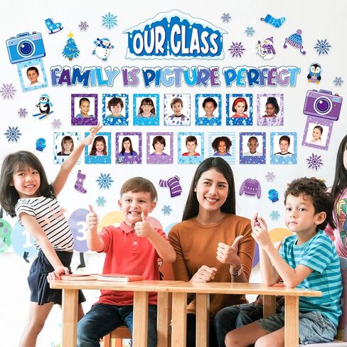 74 قطعة من لوحة الإعلانات الشتوية لتزيين باب عيد الميلاد في فصل الشتاء مع إطار صورة ندفة الثلج ديكور الفصل الدراسي DIY Craft، عائلتنا الصفية هي صورة مثالية لنشاط رجل الثلج ومدرسة الأحد in Kuwait