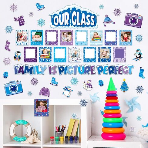 74 قطعة من لوحة الإعلانات الشتوية لتزيين باب عيد الميلاد في فصل الشتاء مع إطار صورة ندفة الثلج ديكور الفصل الدراسي DIY Craft، عائلتنا الصفية هي صورة مثالية لنشاط رجل الثلج ومدرسة الأحد in Kuwait