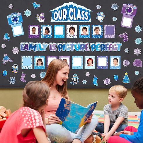 74 قطعة من لوحة الإعلانات الشتوية لتزيين باب عيد الميلاد في فصل الشتاء مع إطار صورة ندفة الثلج ديكور الفصل الدراسي DIY Craft، عائلتنا الصفية هي صورة مثالية لنشاط رجل الثلج ومدرسة الأحد in Kuwait