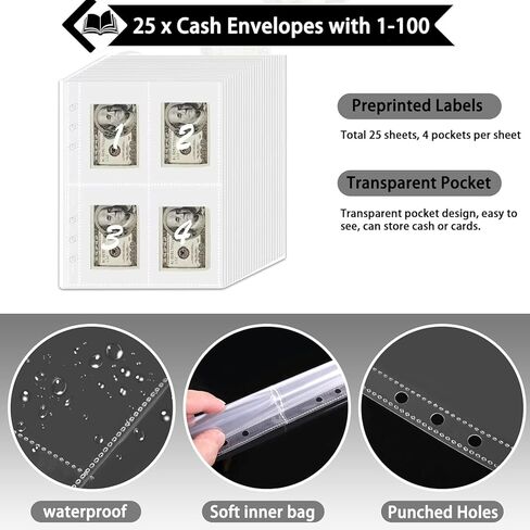 Money Saving Binder, 100 Envelopes Money Saving Challenge, Cash Envelopes Budget Binder & 3 Budgeting Planner Trackers, PU Leathers A5 Money Saving Planner Book，Inspirational Girls Anime in Kuwait