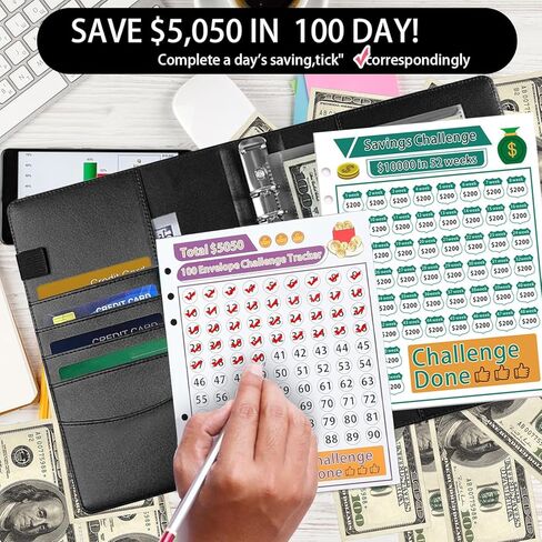 Money Saving Binder, 100 Envelopes Money Saving Challenge, Cash Envelopes Budget Binder & 3 Budgeting Planner Trackers, PU Leathers A5 Money Saving Planner Book，Inspirational Girls Anime in Kuwait