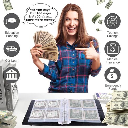 Money Saving Binder, 100 Envelopes Money Saving Challenge, Cash Envelopes Budget Binder & 3 Budgeting Planner Trackers, PU Leathers A5 Money Saving Planner Book，Inspirational Girls Anime in Kuwait