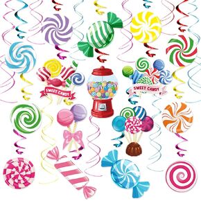 Candyland Party Decorations Candy Hanging Swirls Decorations Colorful Candy Decorations Candy Themed Birthday Decorations Candyland Party Favors for Sweet Shop Baby Shower 30Pcs(Candy)