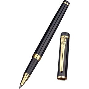 Borges Black Lacquer Rollerball Pen - Stunning Luxury Pen with 24K Gold Finish, Schmidt Ink Refill, Best Roller Ball Gift Set for Men & Women, Professional, Executive Office, Nice Pens
