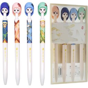 Maydahui 8 Pcs Cute Chinese Girl Doll Gel Pens Retractable Retro Hanfu Print Pens Novelty Floral Pens for Students Teachers Coworkers Women Girl's Day Gift Desk Decor Birthday Gift