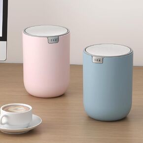 EKO Mini Desk Trash Can with Swing-Top Lid 0.4 Gallon Small Table Round Wastebasket for Office, Home, Car (Black)