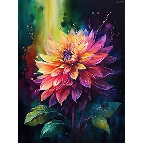 QAZWSX Diamond Painting Kits for Adults, Beautiful Dahlia 5D DIY Diamond Art Kits Full Drill Diamond for Gift Wall Decor Gem Arts Beautiful Flowers 12x16 inch