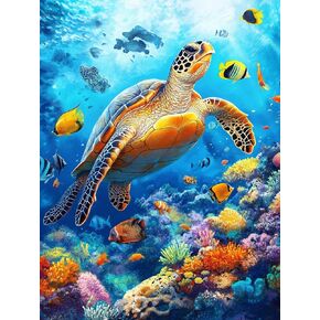 LOMSIOY DIY 5D Diamond Art Kits for Adults, Turtle Diamond Painting Kits for Beginner, Landscapes Diamond Art with Round Full Drill Rhinestone Crafts Gem Arts for Home Wall Decor 12 * 16 inch19354