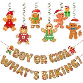 Gingerbread Gender Reveal Decorations Christmas Gender Reveal Decorations What's Baking Gingerbread Gender Reveal Banner for Boy or Girl Baby Shower Decoration Gingerbread Christmas Decorations