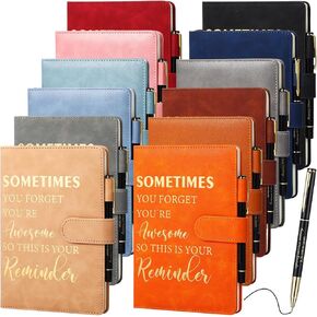Qilery 12 Set Thank You Gifts A5 Lined Leather Journals Bulk Inspirational Notebooks Bulk with Ballpoint Pens Appreciation Gifts for Employee Coworker Teacher Nurse Students Graduation Gifts(Awesome)