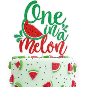 One in a Melon 1st Birthday Cake Topper 1 Year Old Watermelon Themed Party Cake Decor Summer Fruit Themed Party Supplies for Boys Girls Birthday Party
