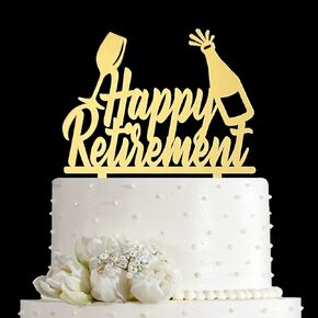 JIEEIN Happy Retirement Cake Topper - Retirement Party Decoration Supplies, Mirror Gold Acrylic