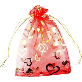 QIANHAILIZZ 5 x 7 Inch 100 pcs Heart Flower Organza Jewelry Gift Pouch Candy Pouch Drawstring Wedding Favor Bags P835 (white white heart)