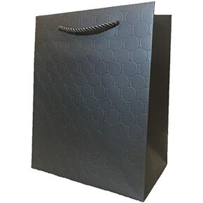 MODEENI Black Gift Bags with handles - 12 Pack - 8x10 Medium Size - Luxury Paper Shopping Bags Boutique for Small Business with Modern Embosssed Finish