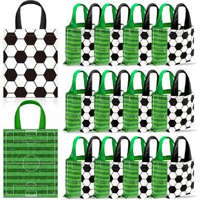 Photect 24 Pcs Soccer Party Favor Bags Soccer Gift Bags with Handle Treat Gift Bags for Kids Non-woven Goodies Bags Soccer Theme Party Favors for Birthday Baby Shower Soccer Sports Party Supplies