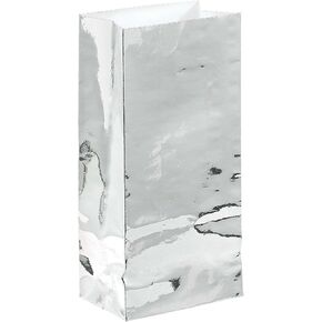 Luxurious Metallic Silver Foil Mini Paper Bags - 6.5" x 3" (12 Packs) - Versatile Gift Packaging for Any Occasion