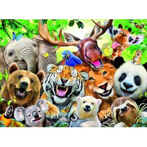 Ravensburger Exotic Animals Selfie 300 Piece XXL Jigsaw Puzzle forKids - | Unique Piece Design | Anti-Glare Surface | Skill-Building, Fun Activity | Amazon Exclusive