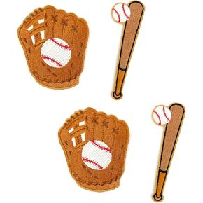 4 PCS Baseball Gloves Baseball Bats, Sport Patches, Baseball Patch, Iron on/Sew on Patches DIY Embroidered Applique for T-Shirts, Jackets