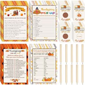 135 Pieces Thanksgiving Party Games Sets, 125 Funny Happy Holiday Party Games Paper Cards with 10 Editable Pencils Gifts for Thanksgiving Fall Harvest Family Party Game Supplies