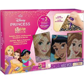 Make It Real: Disney Stamp to Reveal - Jasmine, Belle, Rapunzel Storybook & Dot Art - 1812pcs, DIY 3 Princess Dot Posters, Craft, Girls & Kids Ages 6+