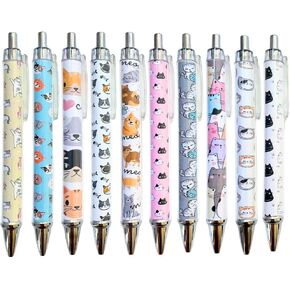 10PC Cat Ink Pens Set Cute Kawaii Funny Cats Kitty Themed Paw Ballpoint Gel Pen School Stationary Notebook Diary For Women Lovers Office Worker Supplies Stuff Clipboard Decor Desk Accessories Gifts