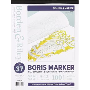 Borden & Riley 9" x 12" #37 Boris Marker Layout Bright White Translucent Bond Paper Pad, 50 GSM/13.5 LB, 100 Sheets, 1 Pad Each (037P09121C)