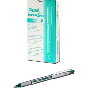 Pentel EnerGel NV Gel Ink Pen, (0.7mm), Medium Point Capped, Metal Tip, Green Ink, Box of 12 (BL27-D)
