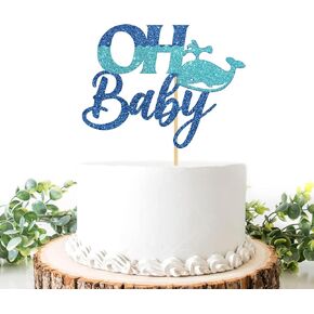 Oh Baby Cake Topper, Nautical Theme Baby Shower/Gender Reveal/Boys 1st Birthday Party Decoration, Whale Cake Topper for Nautical Theme Birthday Party Favors
